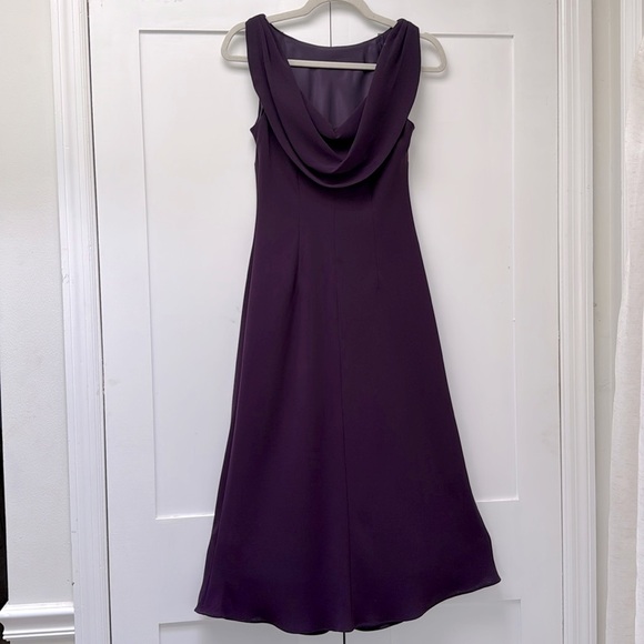 Evan Picone Womens Purple Eggplant Midi Dress Waterfall Back Detail Size 10P - Picture 9 of 10